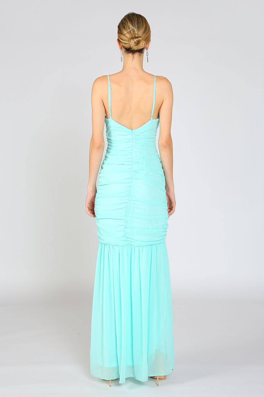 Formal Dresses Long Spaghetti Strap Side Slit Chiffon Dress Turquoise