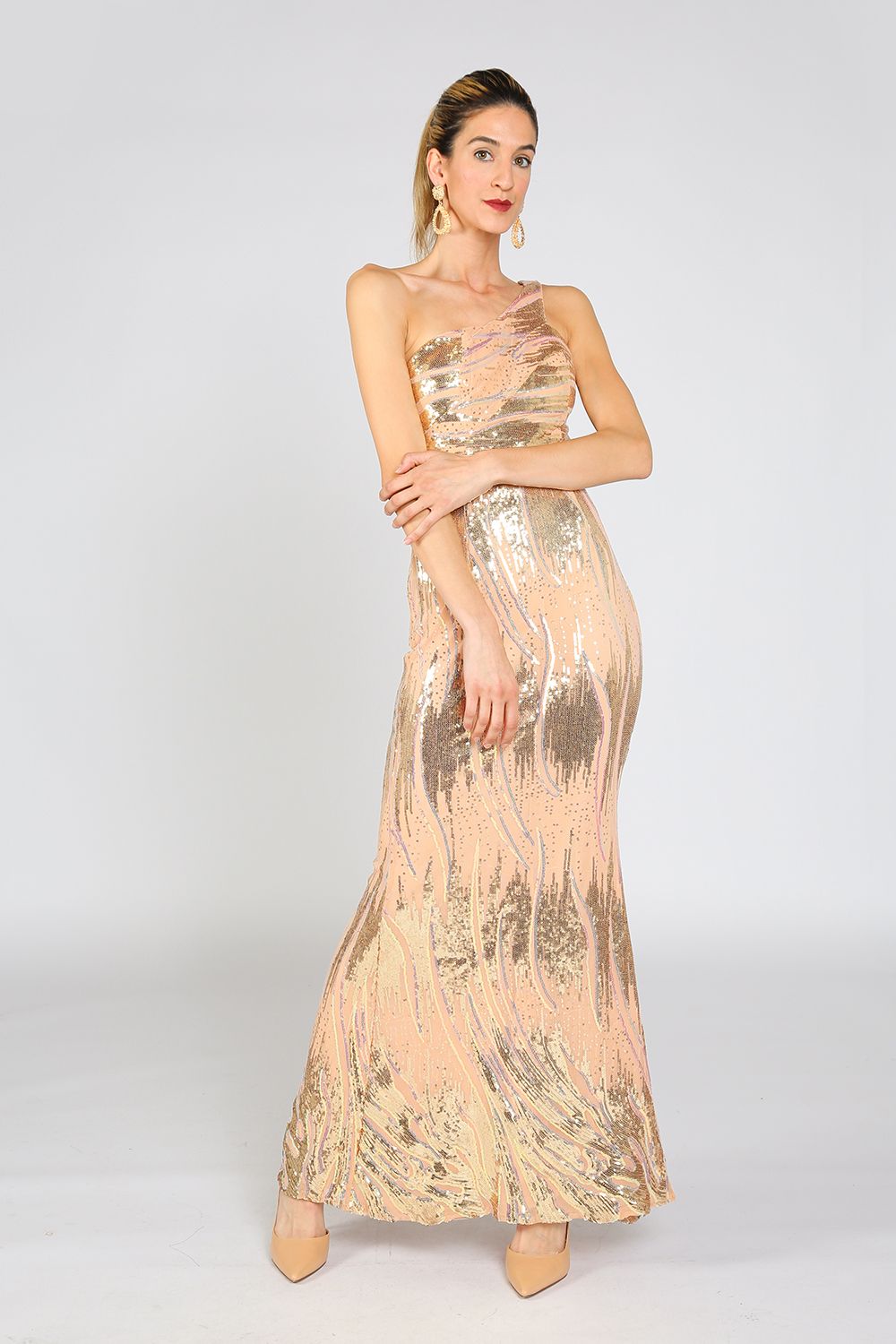 Long One Shoulder Fitted Maxi Dress