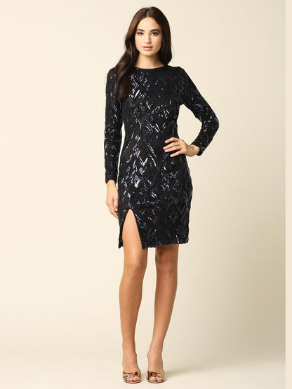 Mini Long Sleeve Sequins Cocktail Dress - The Dress Outlet