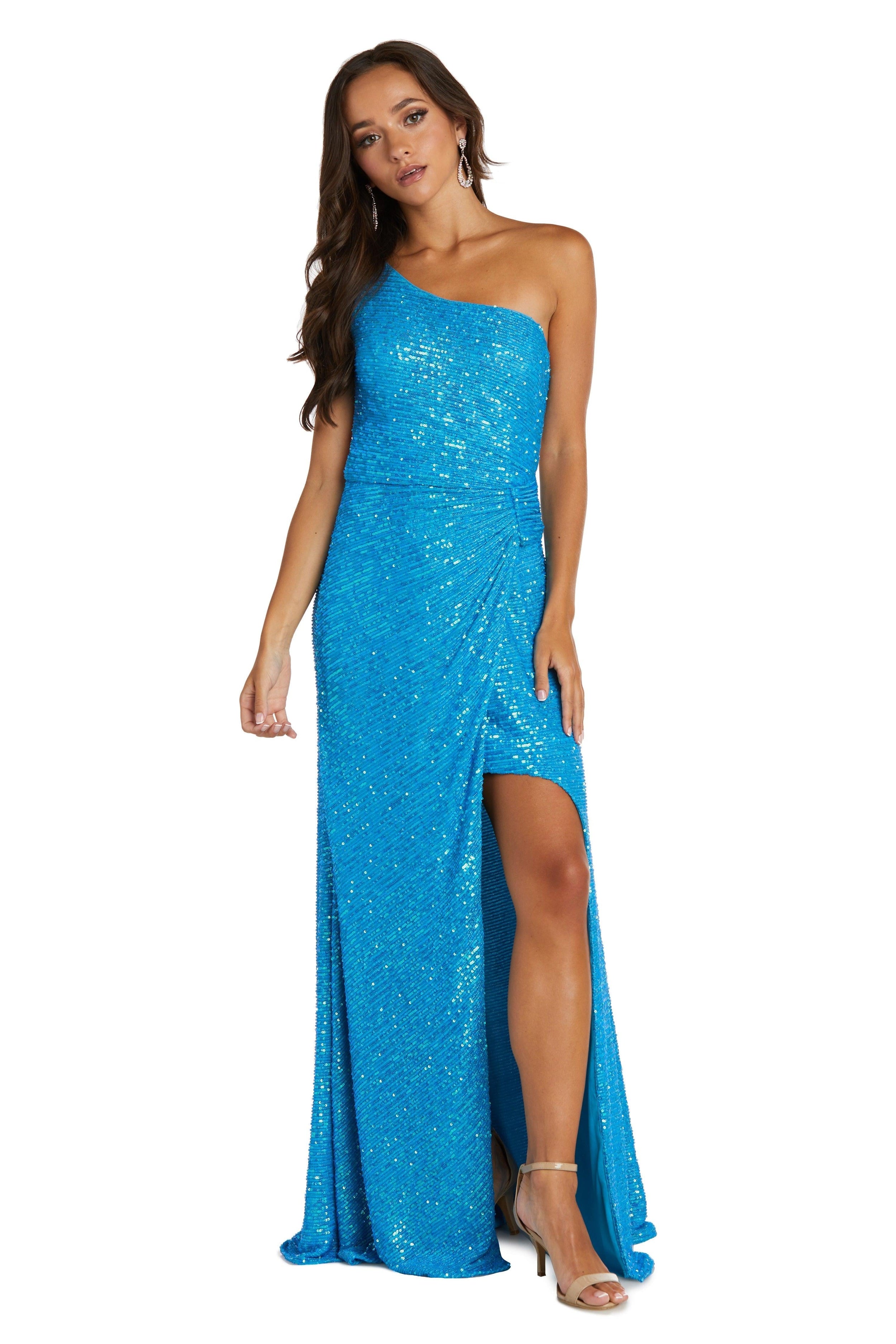 Morgan & Co Long One Shoulder Prom Dress 12992 - The Dress Outlet