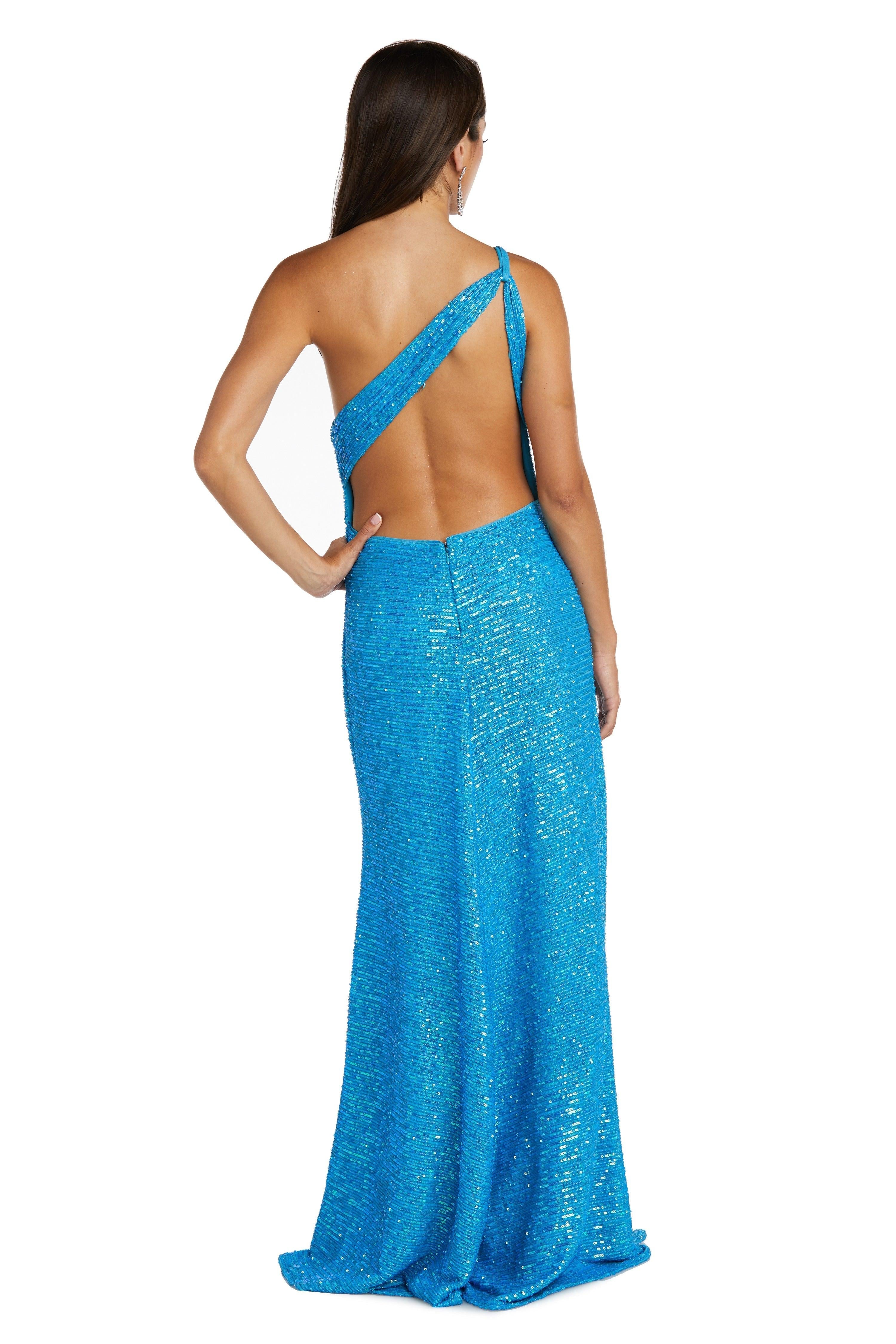 Morgan & Co Long One Shoulder Prom Dress 12992 - The Dress Outlet