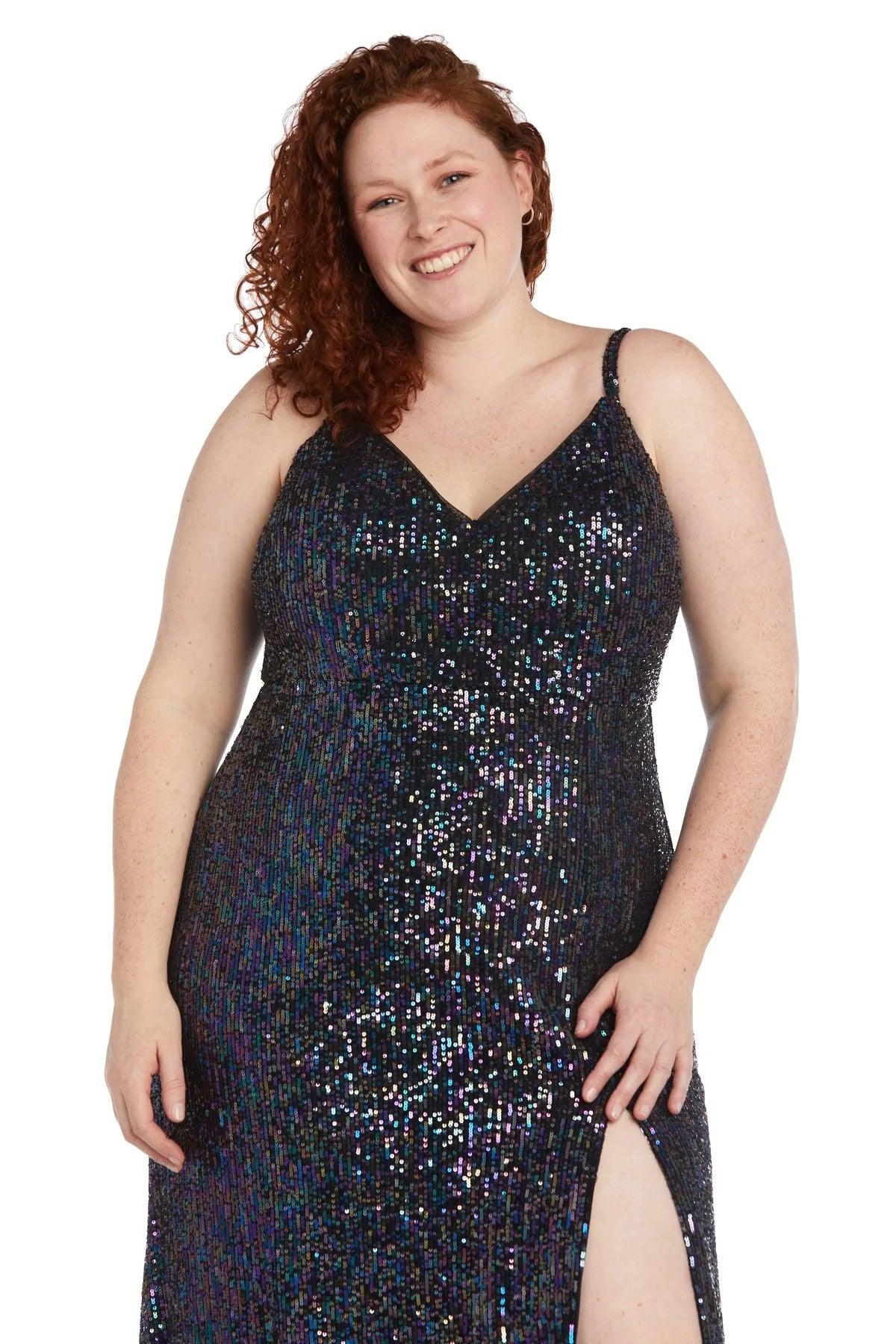 Turquoise Morgan & Co 12935WM Long Plus Size Fitted Prom Gown
