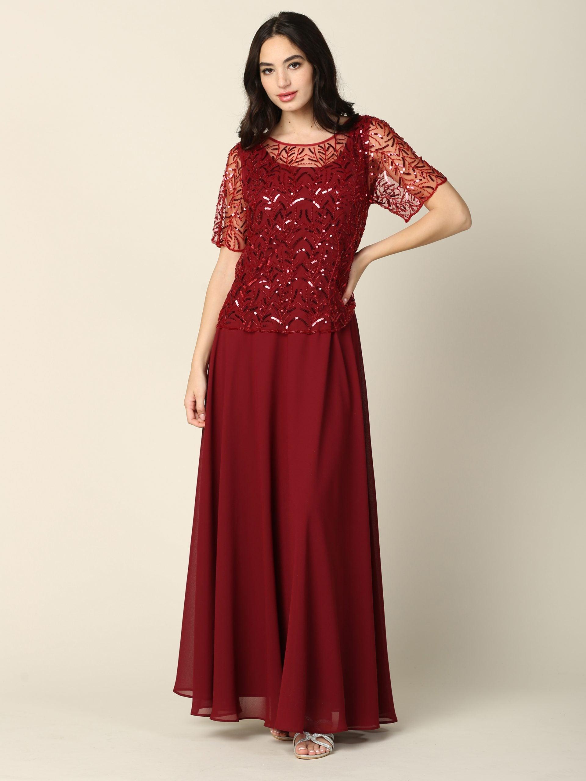 Mother of The Bride Beaded Long Formal Chiffon Gown - Dusty Rose / 2XL Mother of The Bride Beaded Long Formal Chiffon Gown - Dusty Rose / 2XL