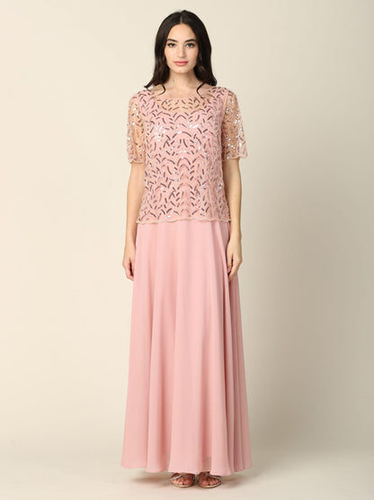Mother of the Bride Beaded Long Formal Chiffon Gown - The Dress Outlet