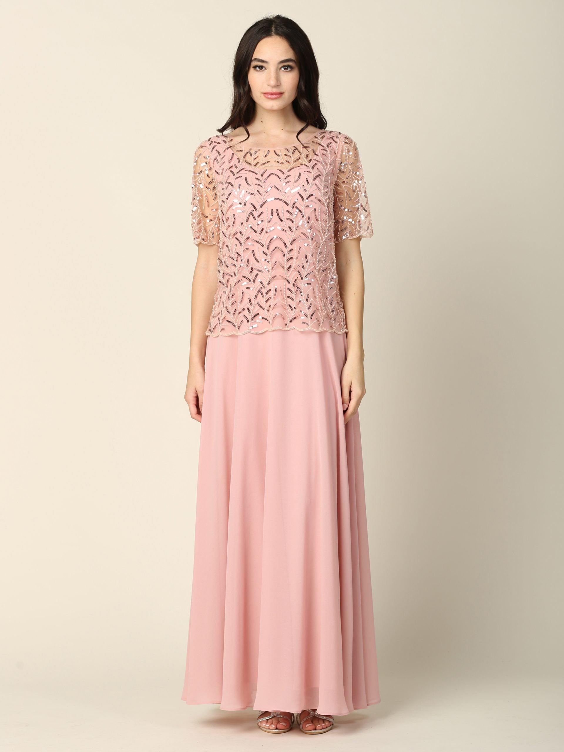 Mother of the Bride Beaded Long Formal Chiffon Gown - Dusty Rose / 2XL