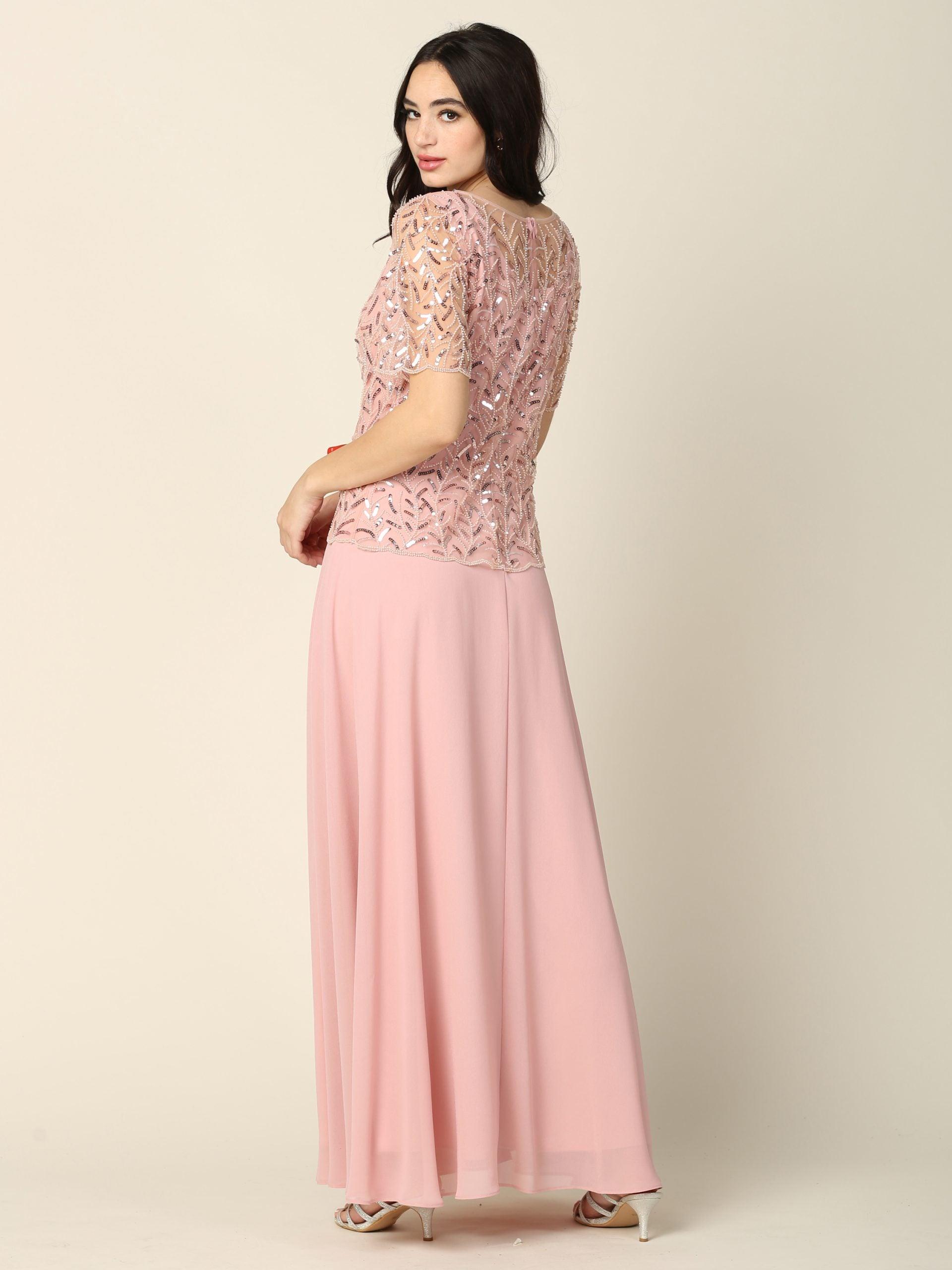 rose gold plus size mother of the bride dresses Mother of the Bride Beaded Long Formal Chiffon Gown