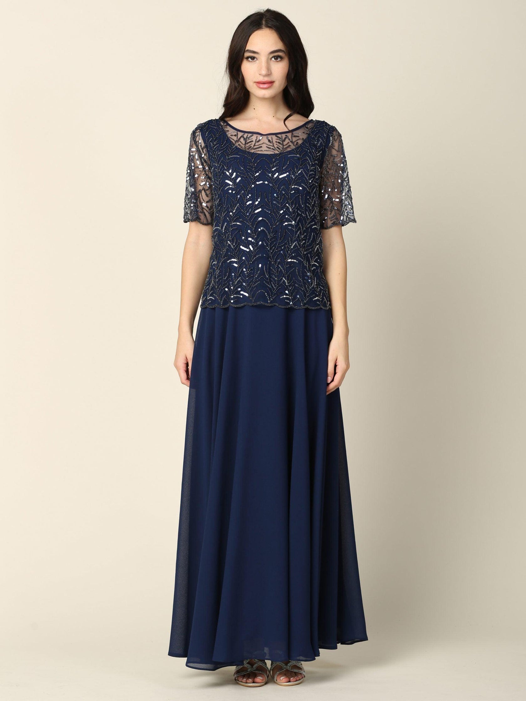 Dusty Rose Floral Chiffon Mother of the Bride Dress with Flared Sleeves