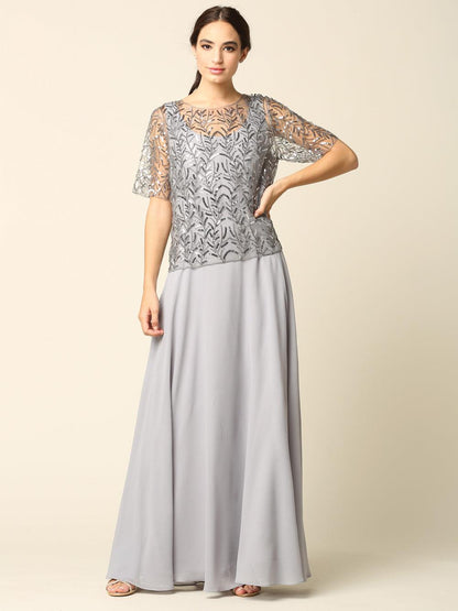 Mother of the Bride Beaded Long Formal Chiffon Gown - The Dress Outlet