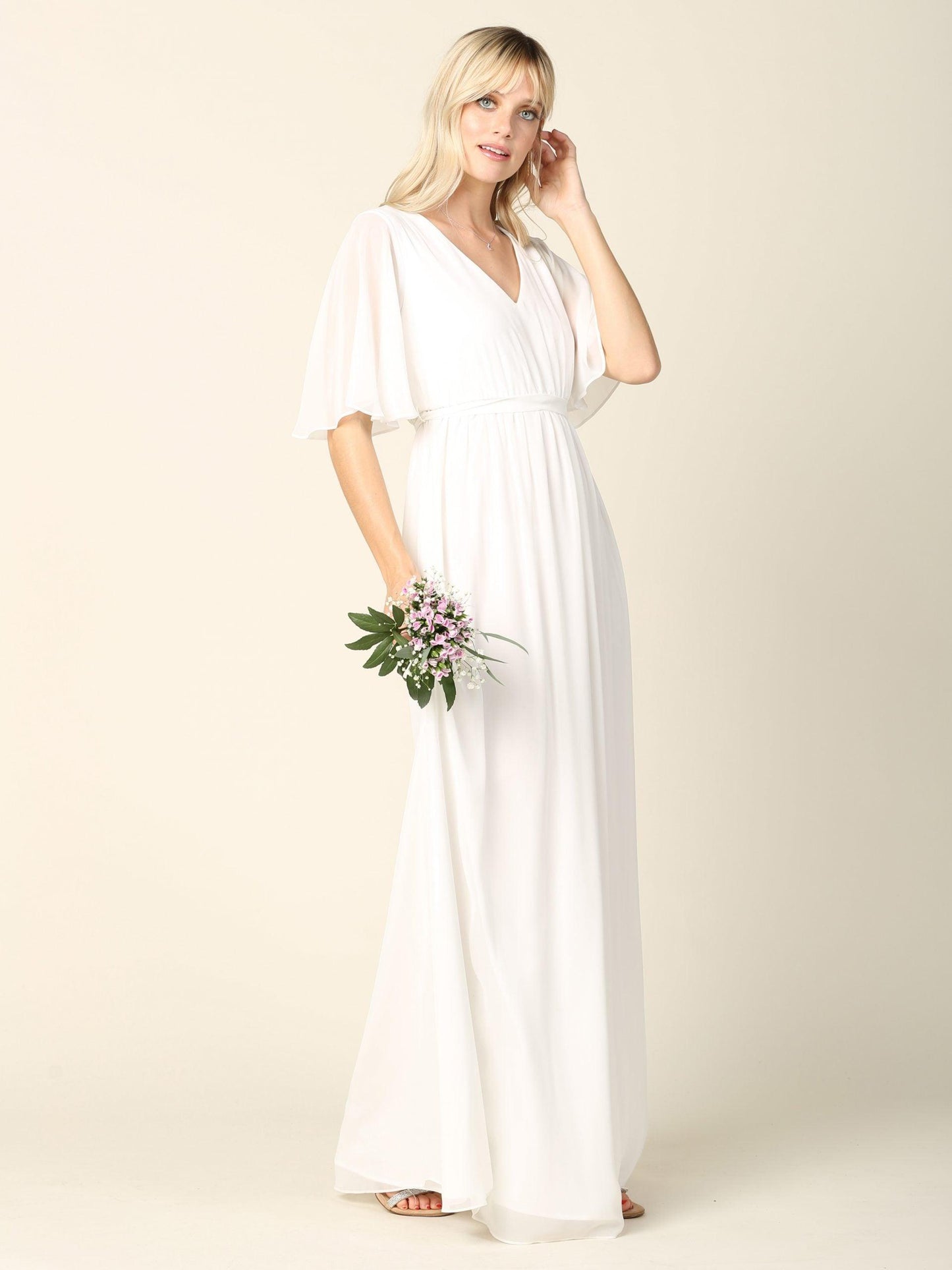 Mother of the Bride Flutter Sleeve Long Dress - The Dress Outlet