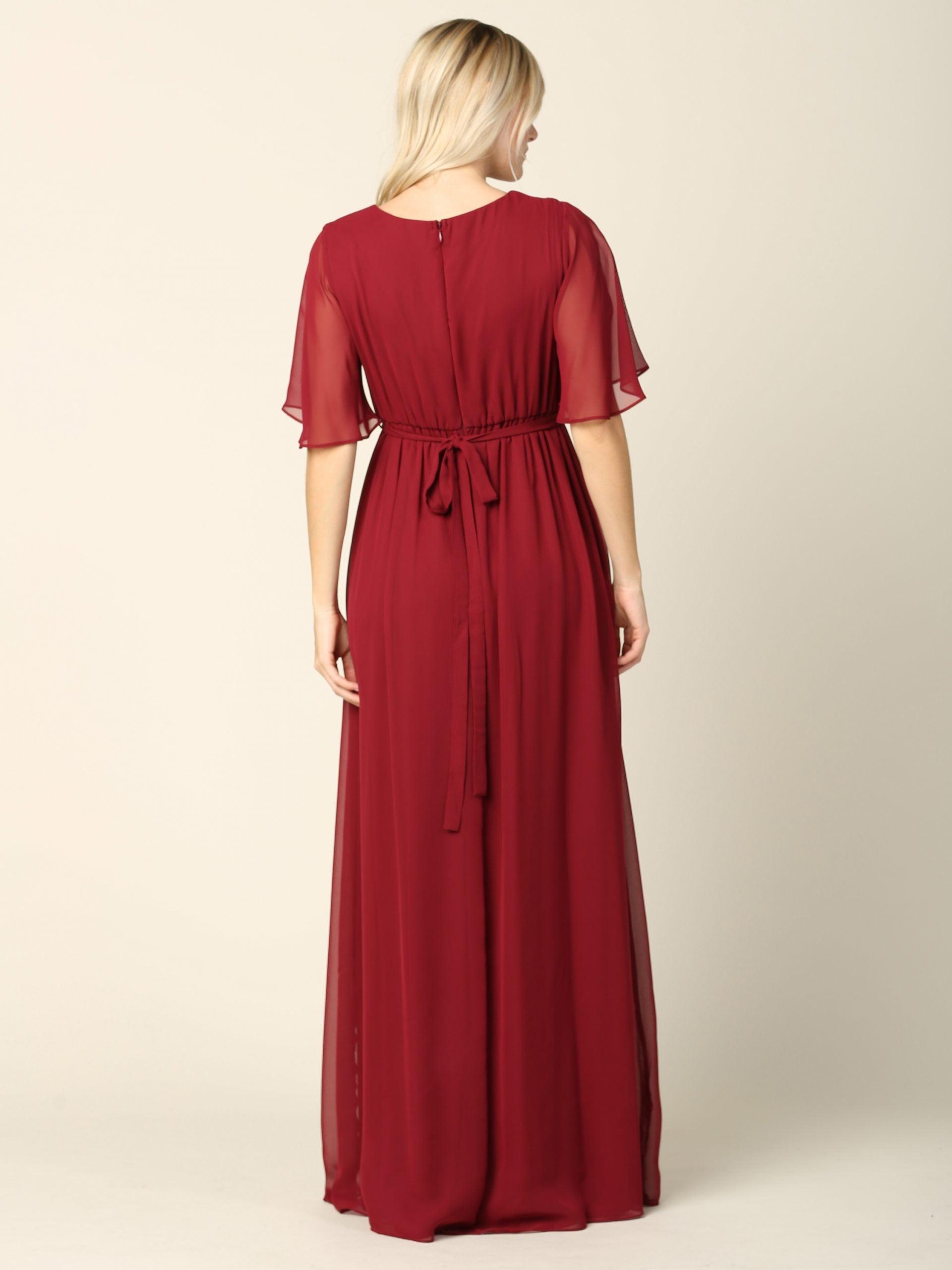 Mother of the Bride Flutter Sleeve Long Dress