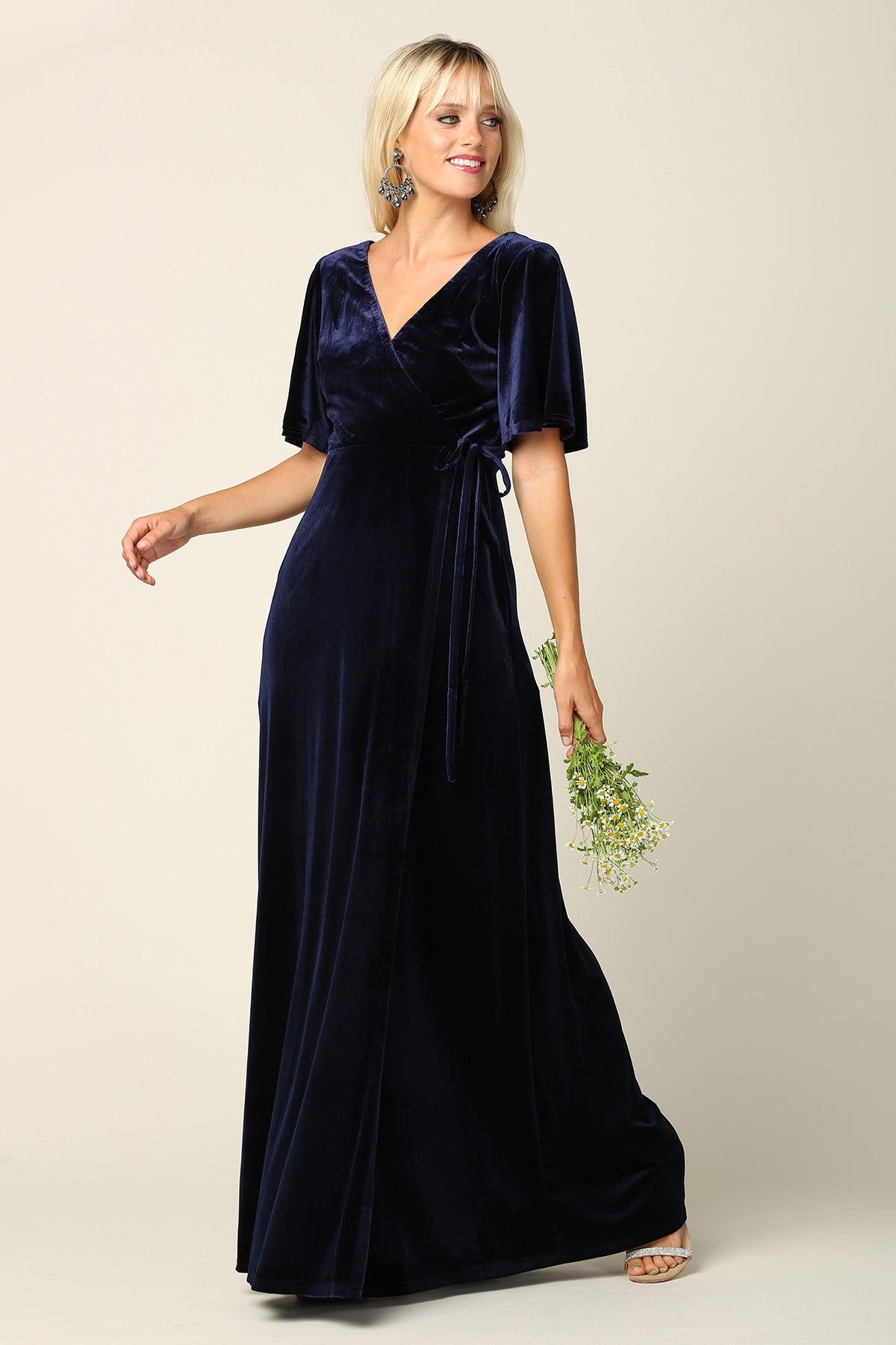 V-Neck Dark Green Velvet Long Prom Dress with Rhinestones – FancyVestido
