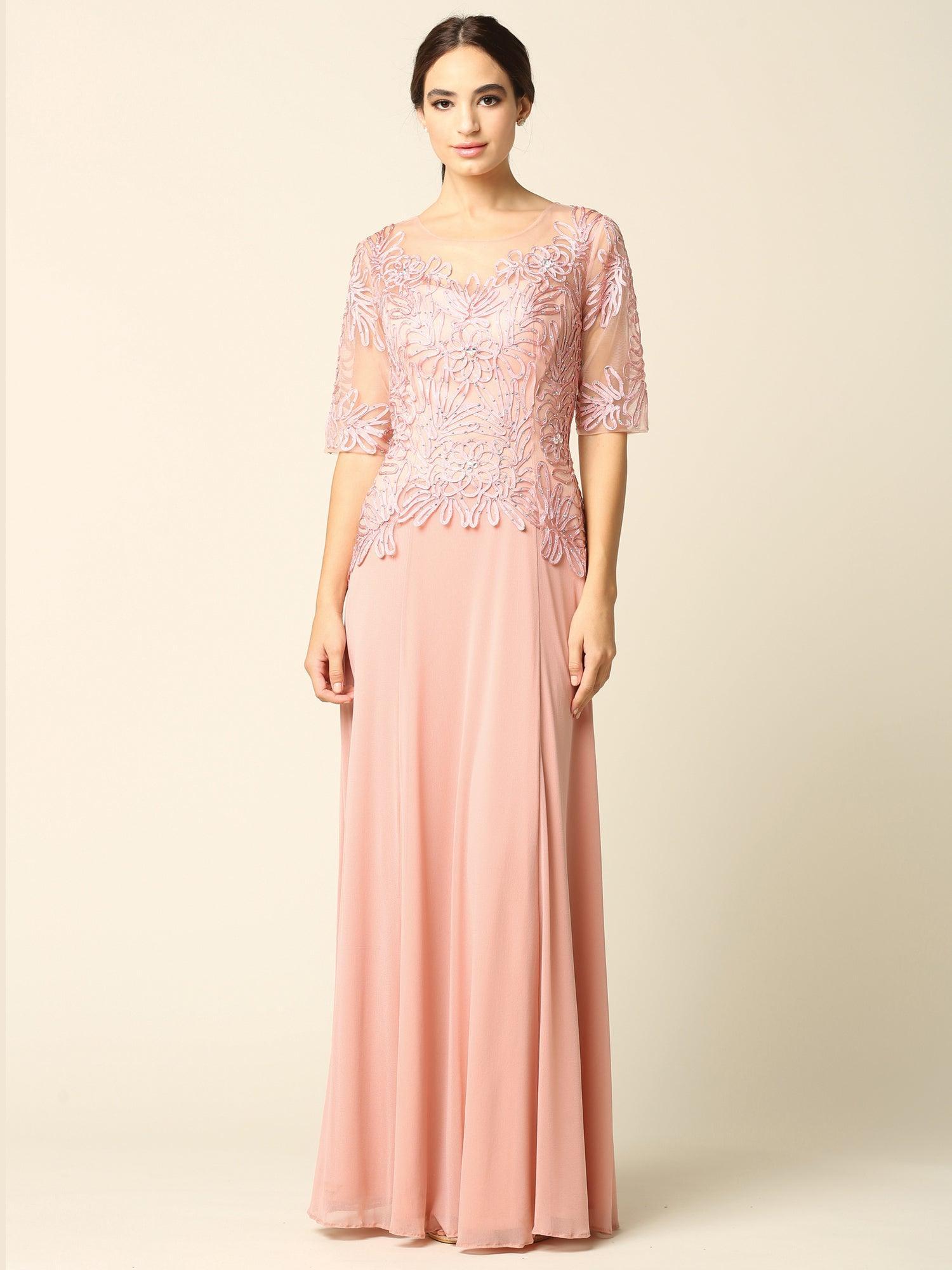 Long Mother of the Bride Formal Embroidered Dress - The Dress Outlet