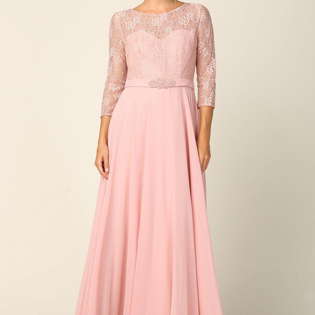 long sleeve lace and chiffon dress Mother of the Bride Long Formal Lace Chiffon Dress