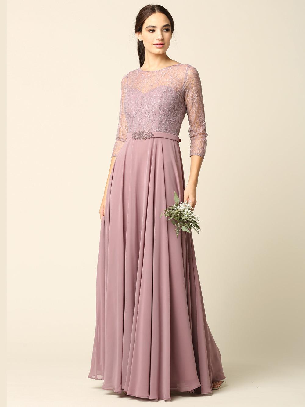 Mother of the Bride Long Formal Lace Chiffon Dress - The Dress Outlet