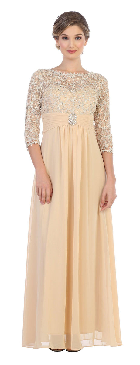 Mother of the Bride 3/4 Sleeve Formal Long Dress