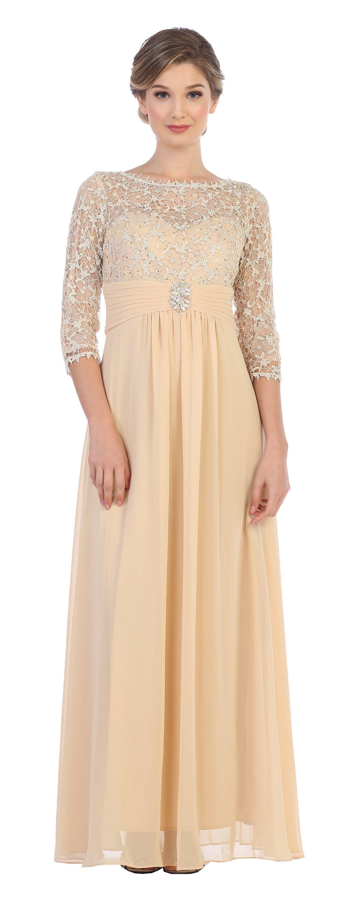 white and gold mother of the bride dress Long Formal Mother of the Bride Dress