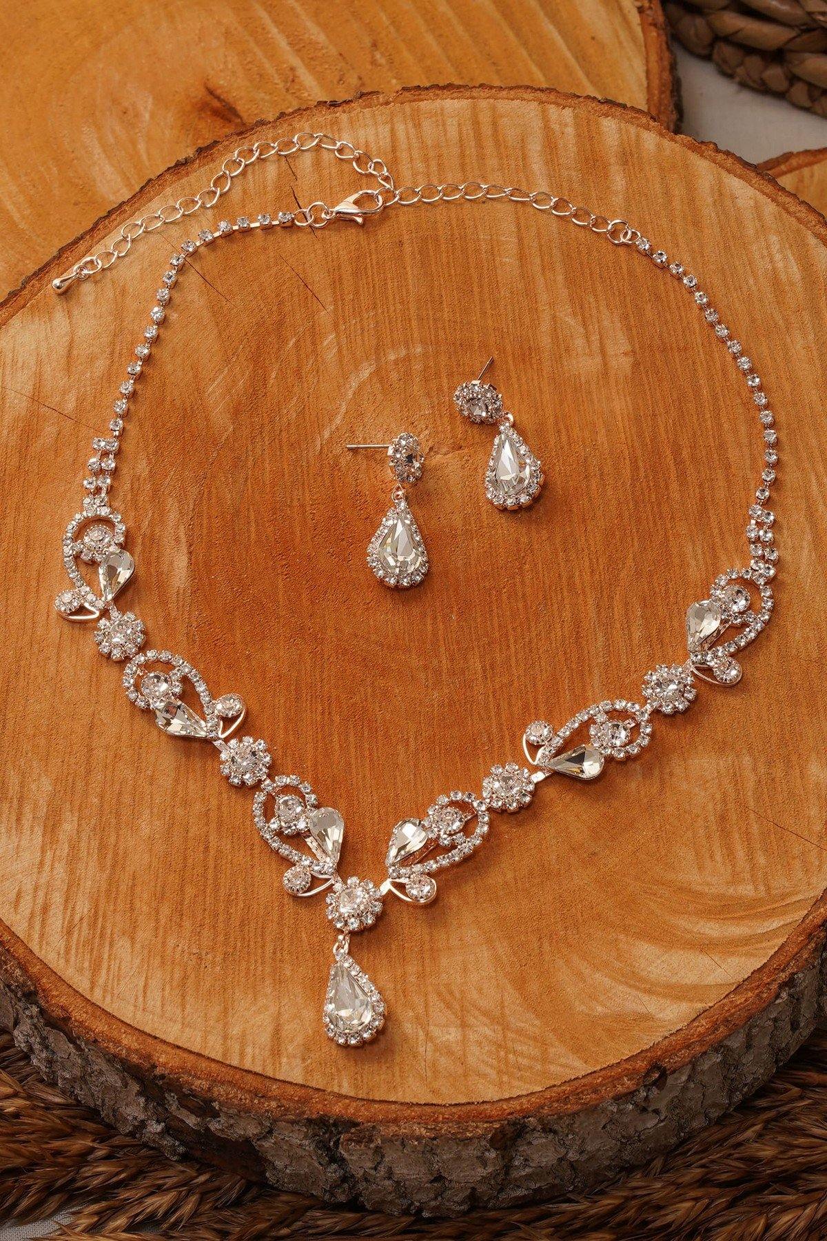 Multiple Crystal Necklace Set Rhinestone Jewelry - The Dress Outlet