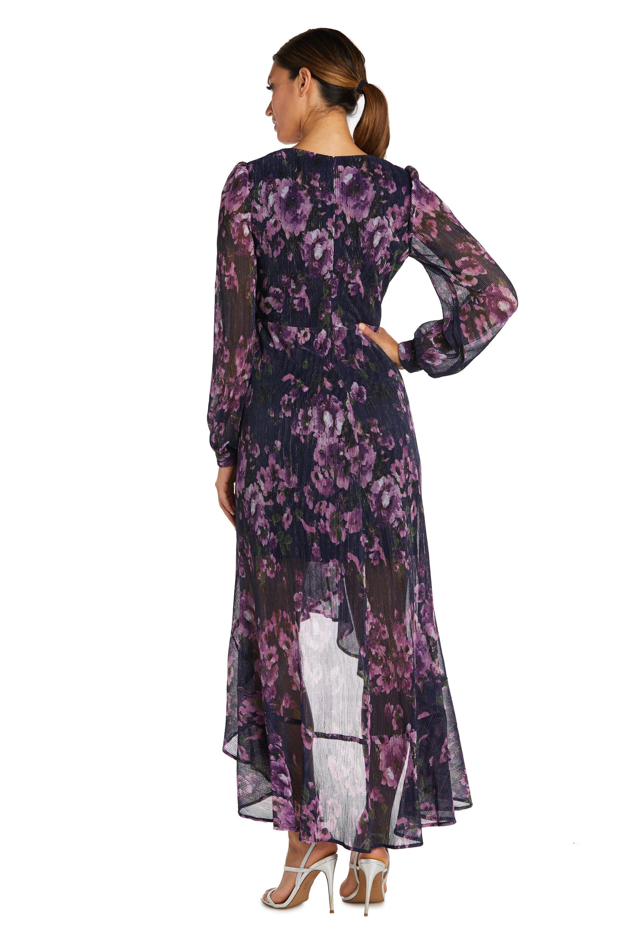 Nightway High Low Long Sleeve Floral Dress 22051 - The Dress Outlet