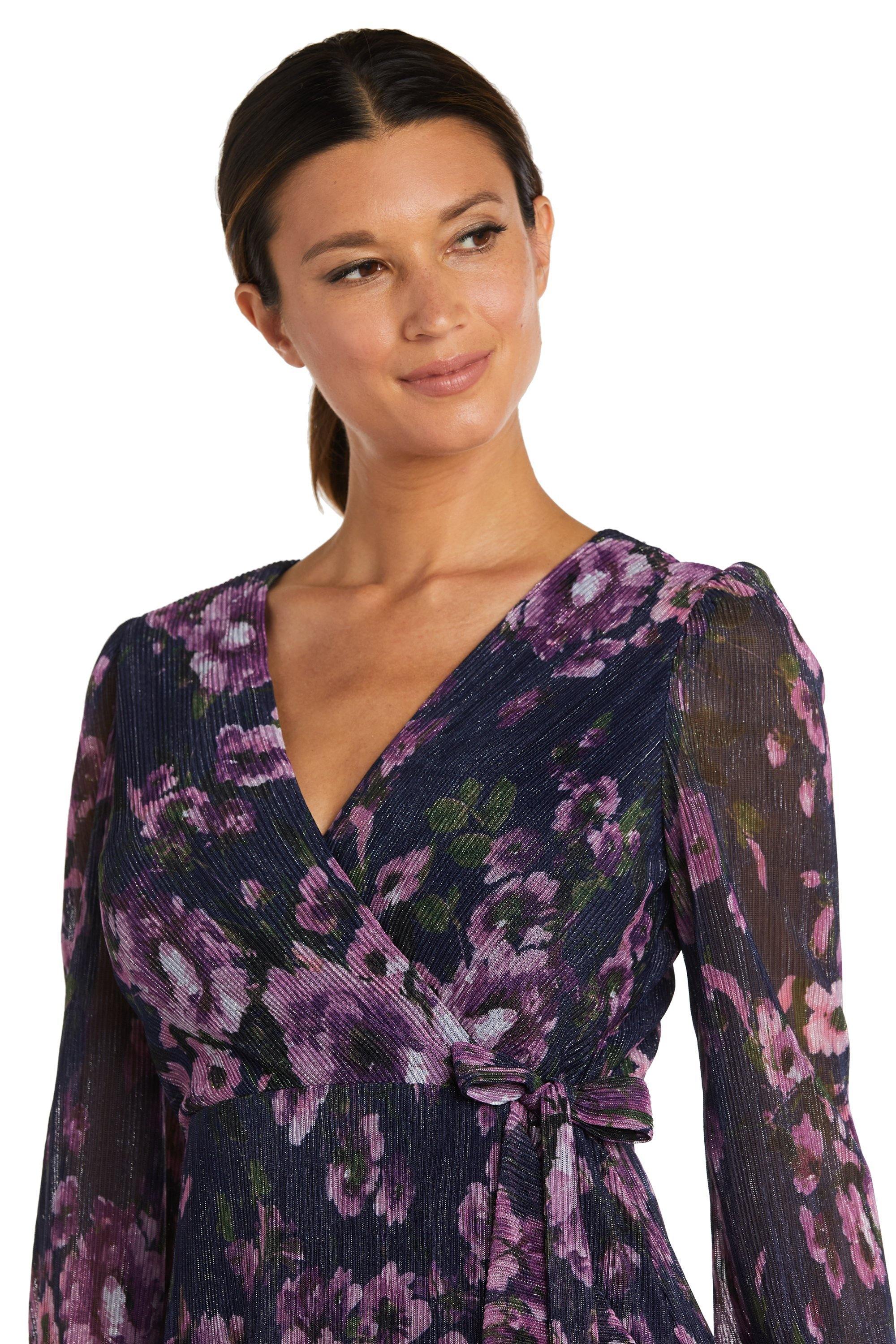 Nightway High Low Long Sleeve Floral Dress 22051 - The Dress Outlet