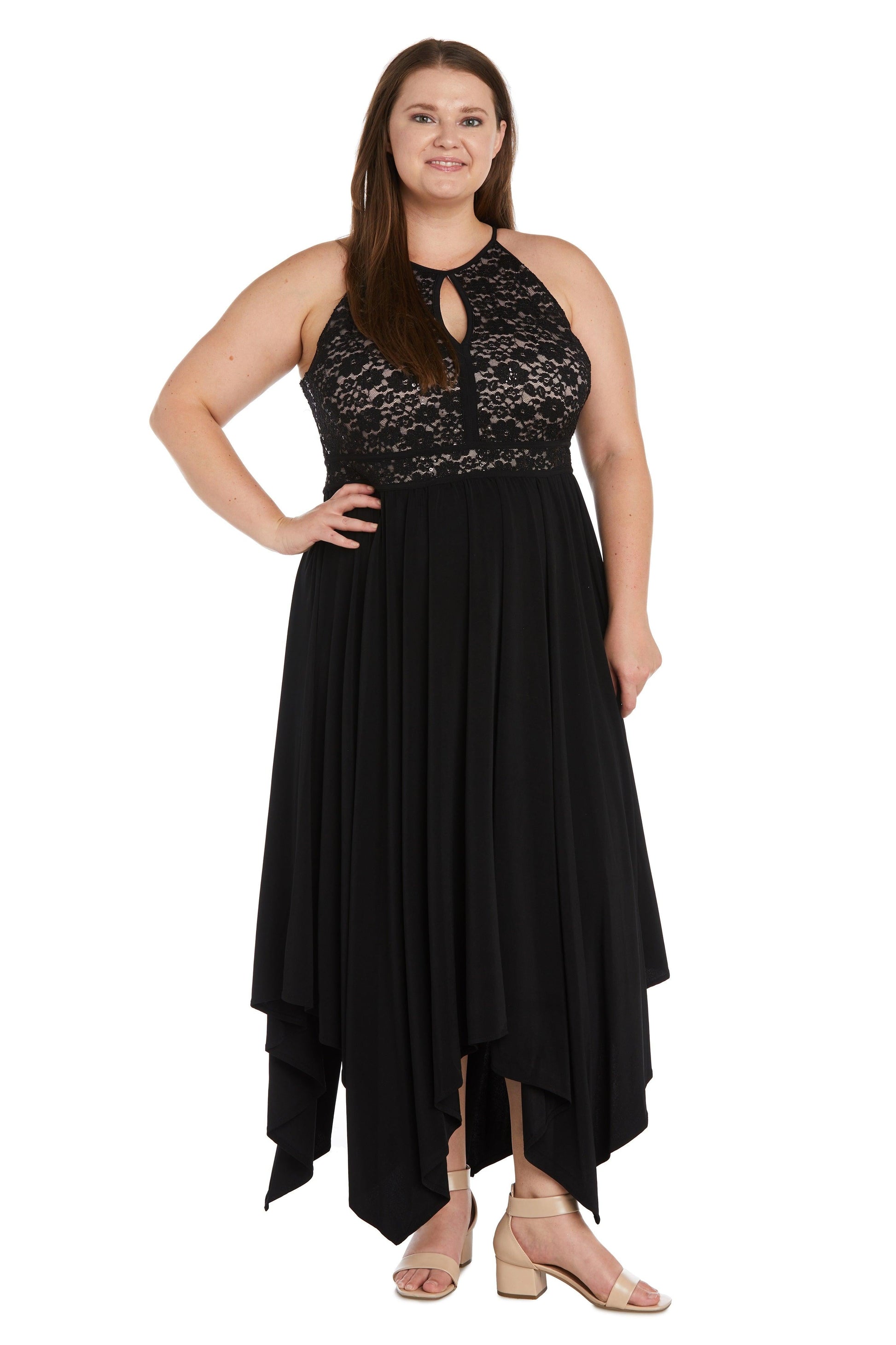 Black/Nude Nightway High Low Plus Size Formal Dress 21946W