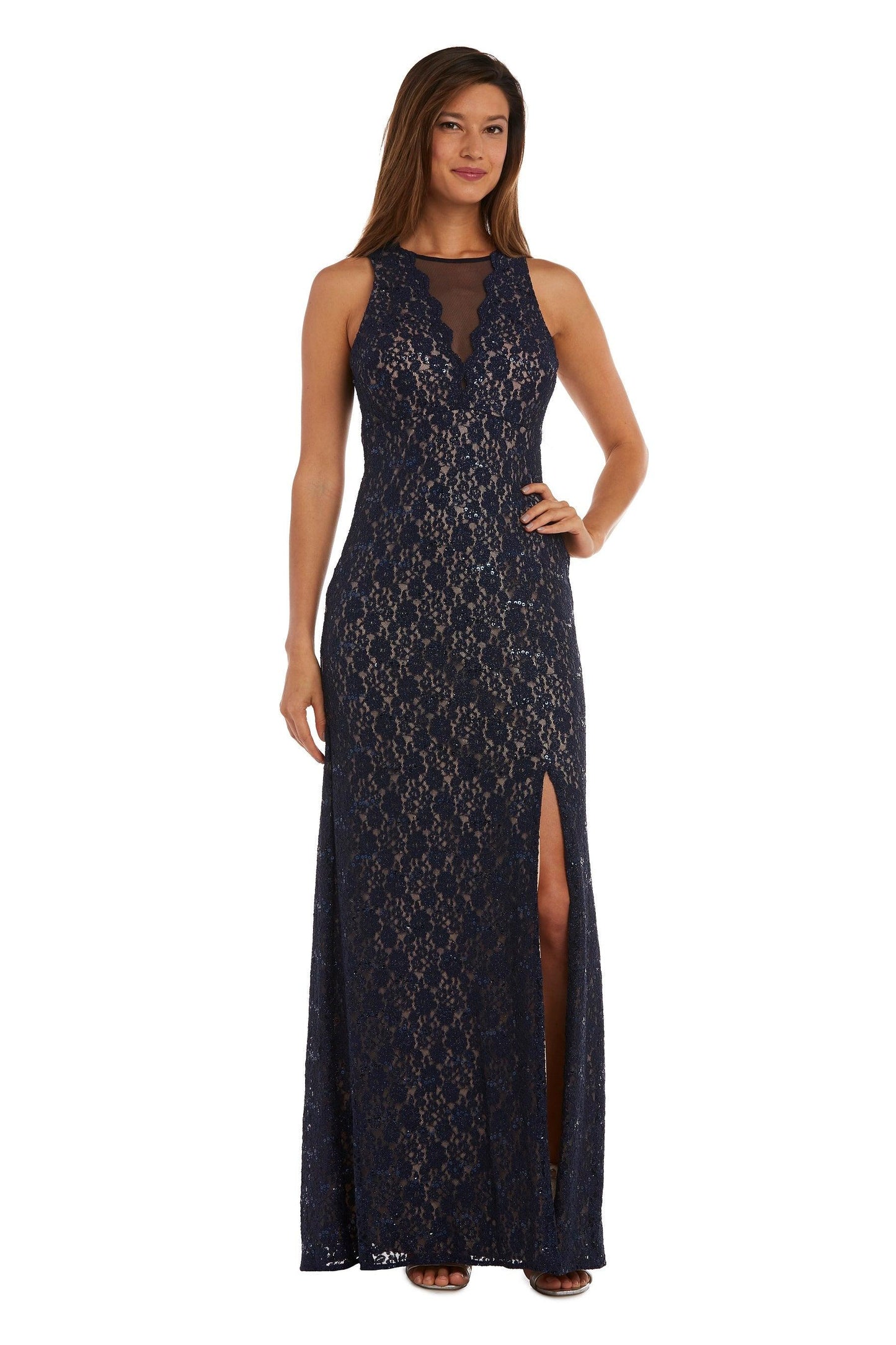 Nightway Long Formal Glitter Lace Petite Gown 21547P - The Dress Outlet