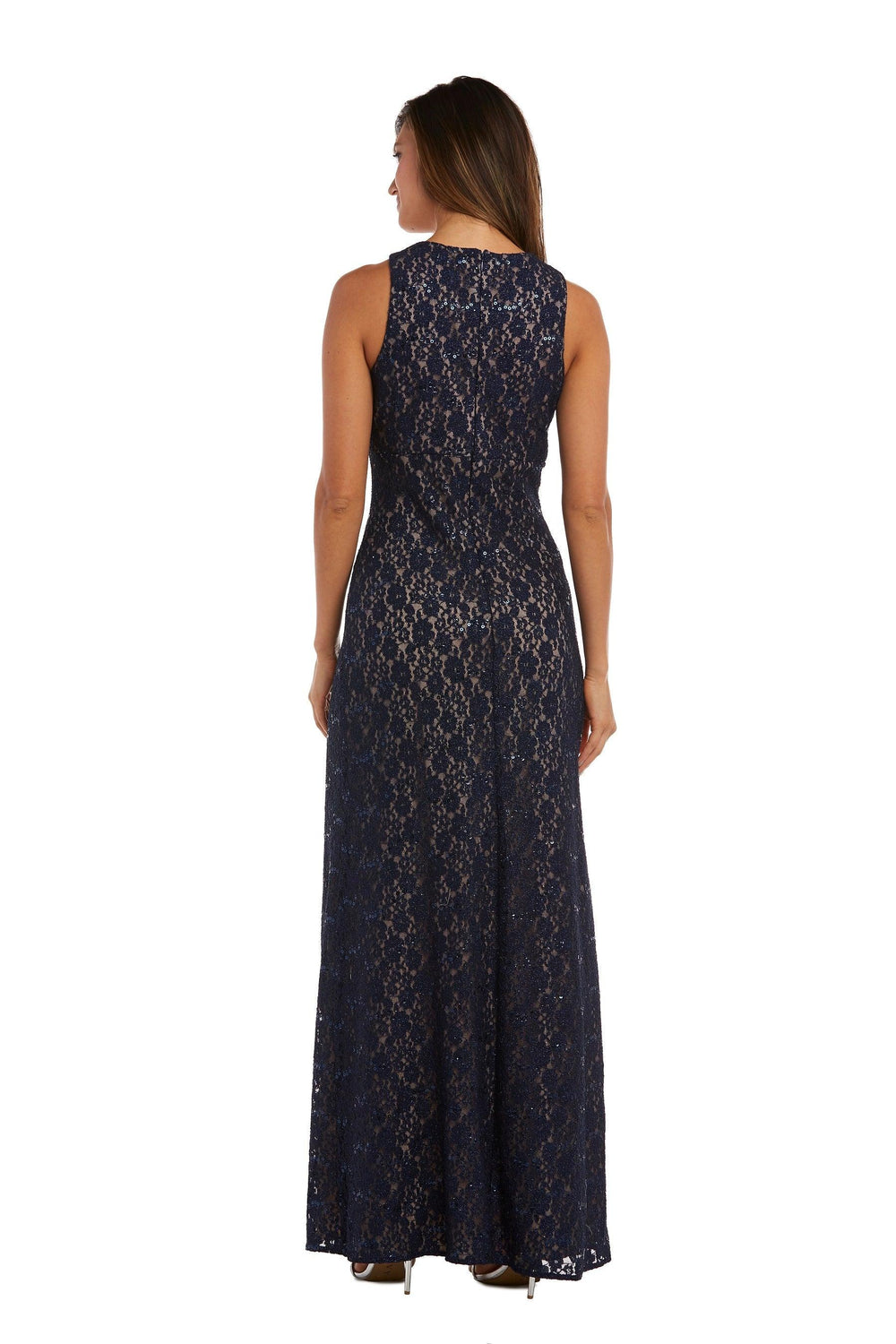 Nightway Long Formal Glitter Lace Petite Gown 21547P - The Dress Outlet