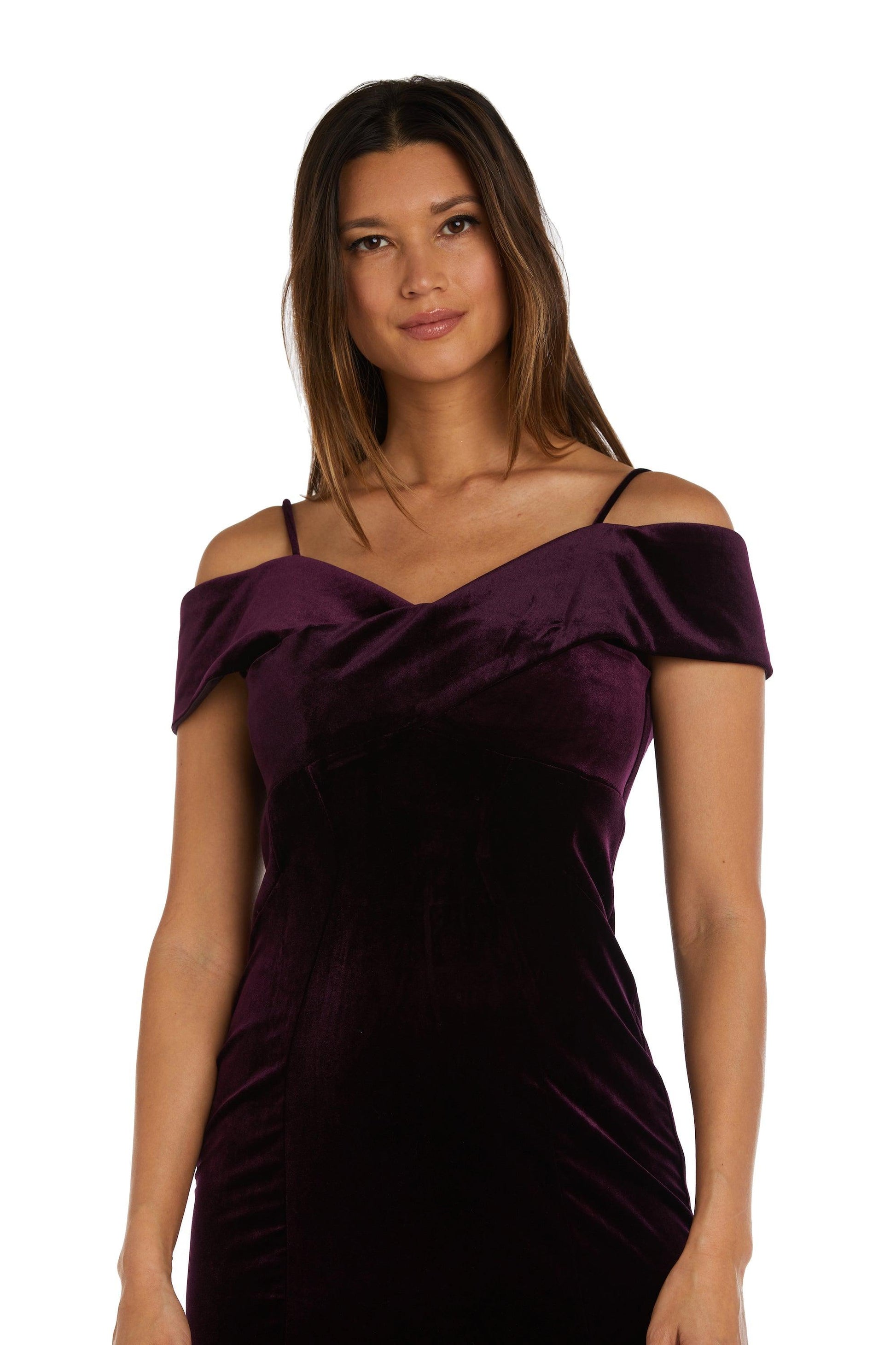 Nightway Long Off Shoulder Formal Velvet Gown 22083