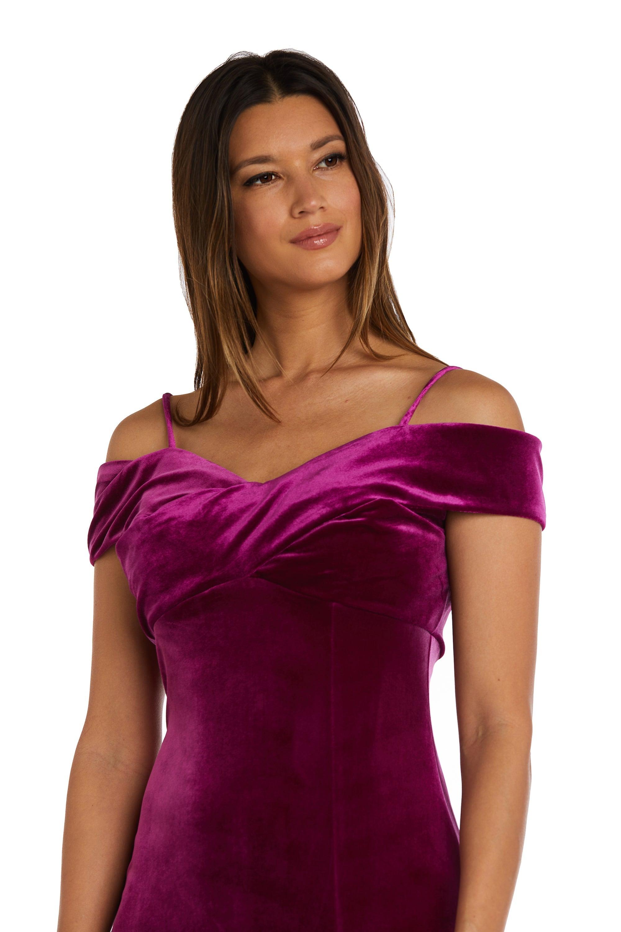 Nightway Long Off Shoulder Formal Velvet Gown 22094 - The Dress Outlet