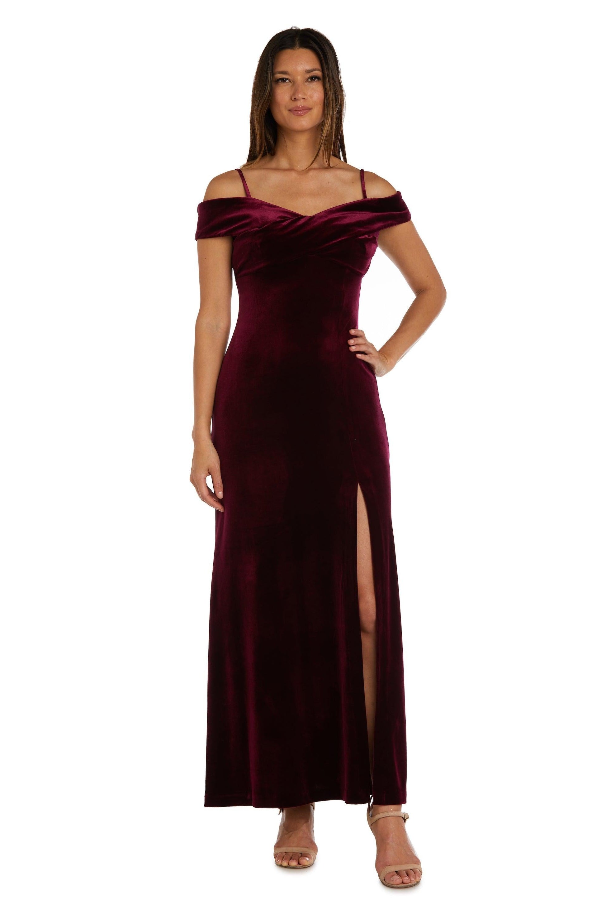 Nightway Long Off Shoulder Formal Velvet Gown 22094