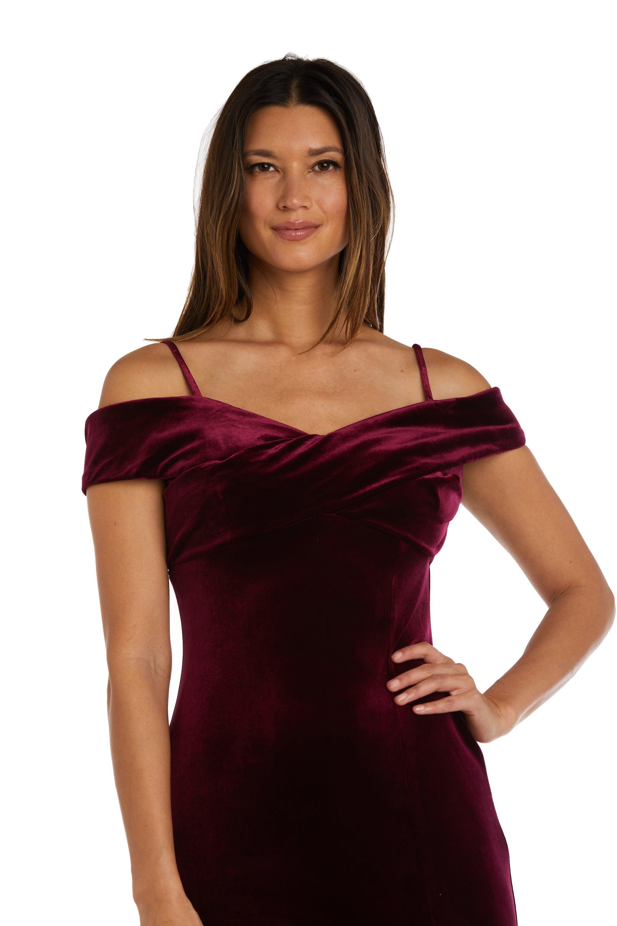 Nightway Long Off Shoulder Formal Velvet Gown 22094 - The Dress Outlet