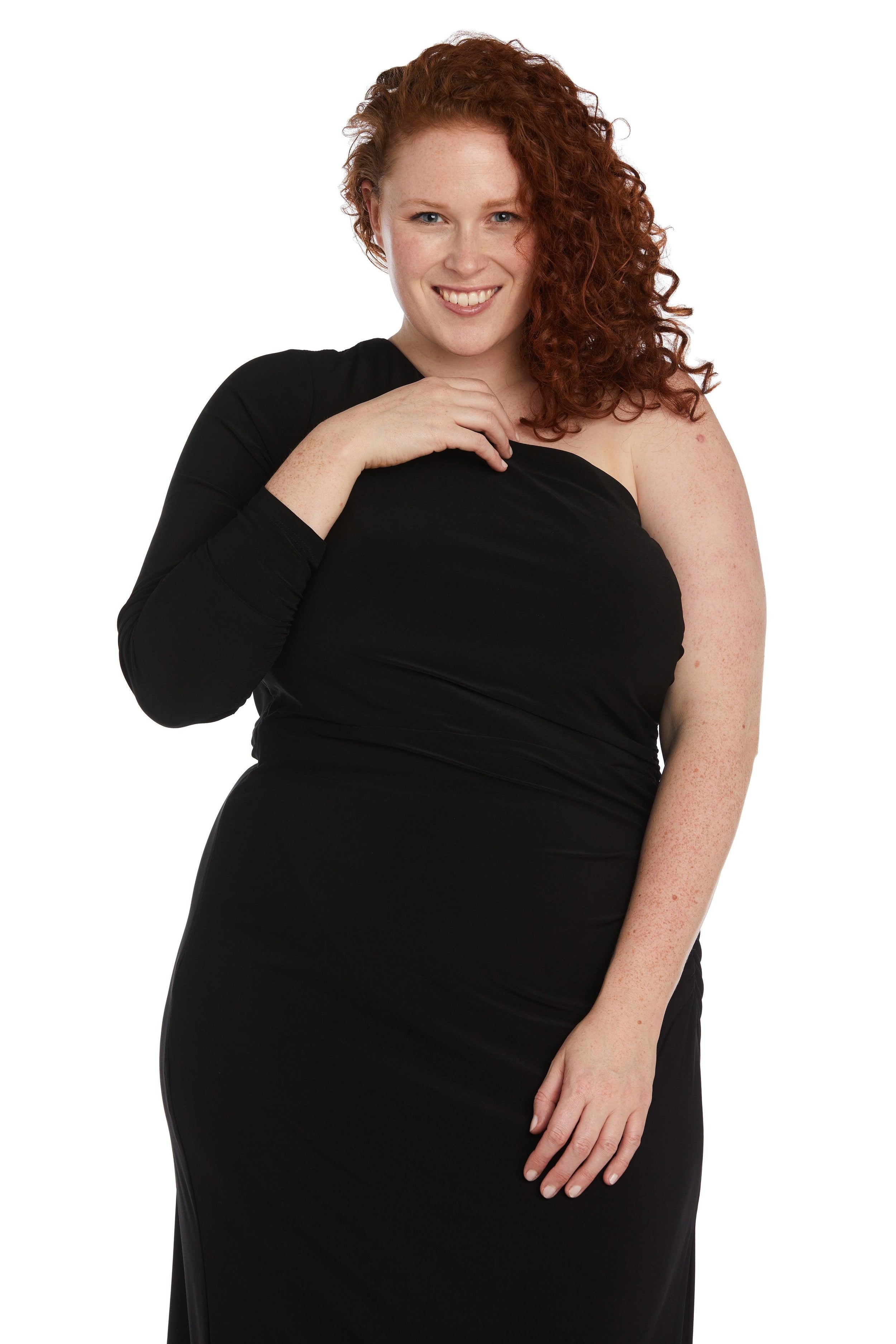 Nightway Long One Shoulder Plus Size Dress 22158W - The Dress Outlet