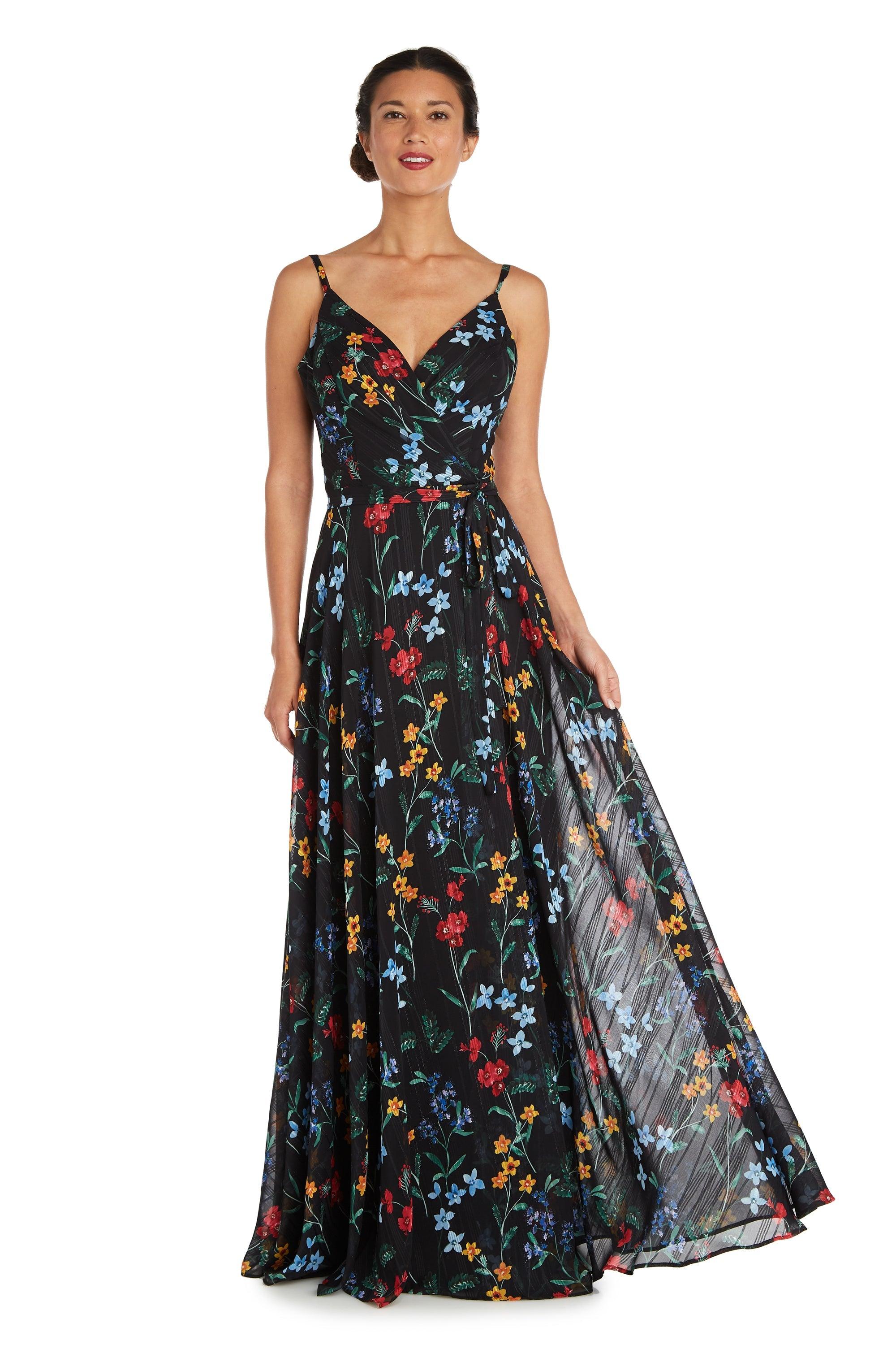 Nightway Long Spaghetti Strap Floral Dress 22040 - The Dress Outlet