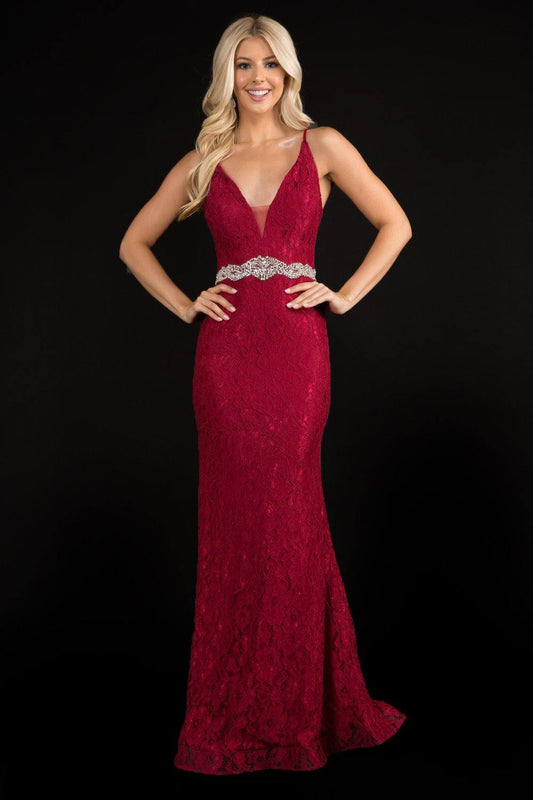 Nina Canacci Long Fitted Beaded Lace Prom Gown 2295 - The Dress Outlet