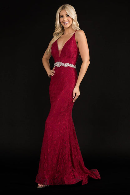 Nina Canacci Long Fitted Beaded Lace Prom Gown 2295 - The Dress Outlet
