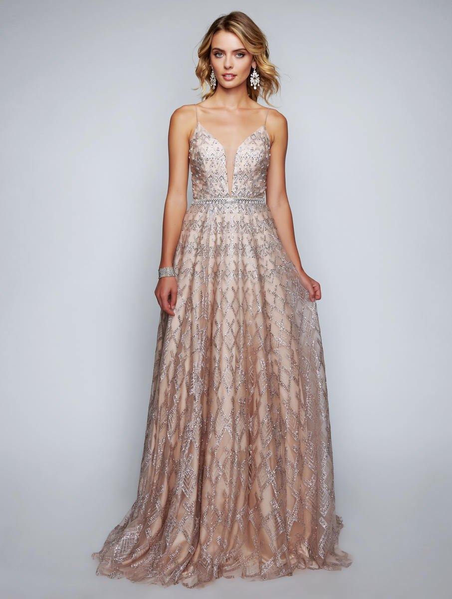 Rose Gold Nina Canacci Prom Spaghetti Straps Long Gown 8172 for $398.0 – The Dress Outlet