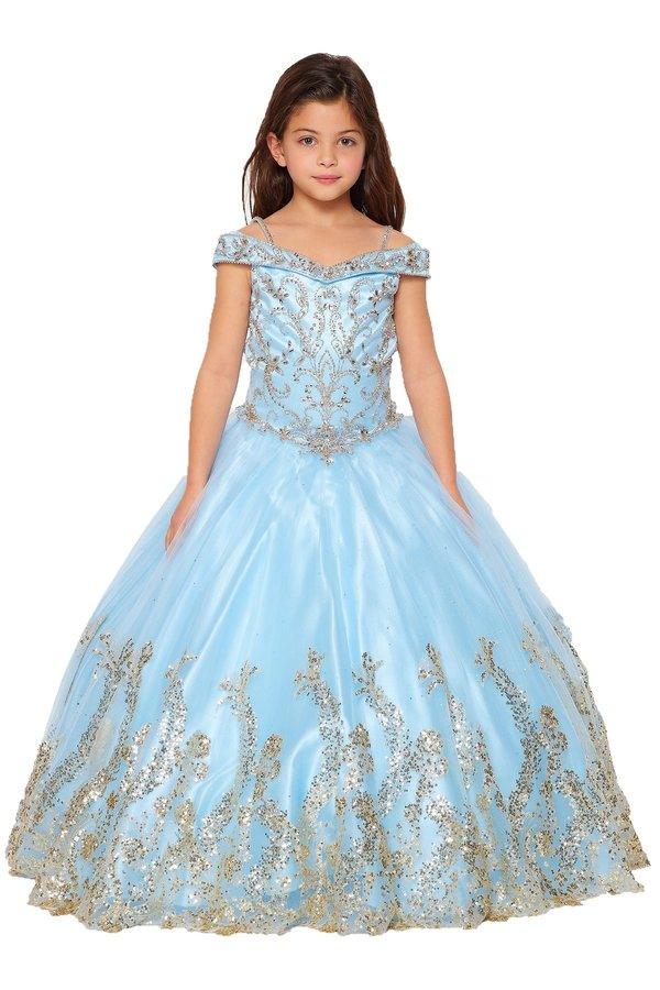 Off Shoulder A-Line Flower Girls Dress - Blue / 14 Off Shoulder A-Line Flower Girls Dress - Blue / 14