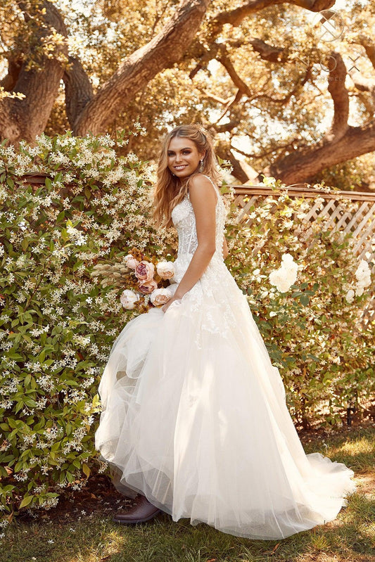Off Shoulder A-Line Long Wedding Gown - The Dress Outlet