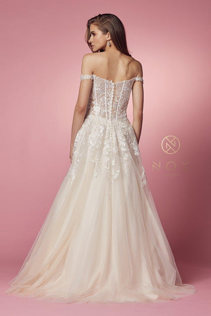 Off Shoulder A-Line Long Wedding Gown - The Dress Outlet