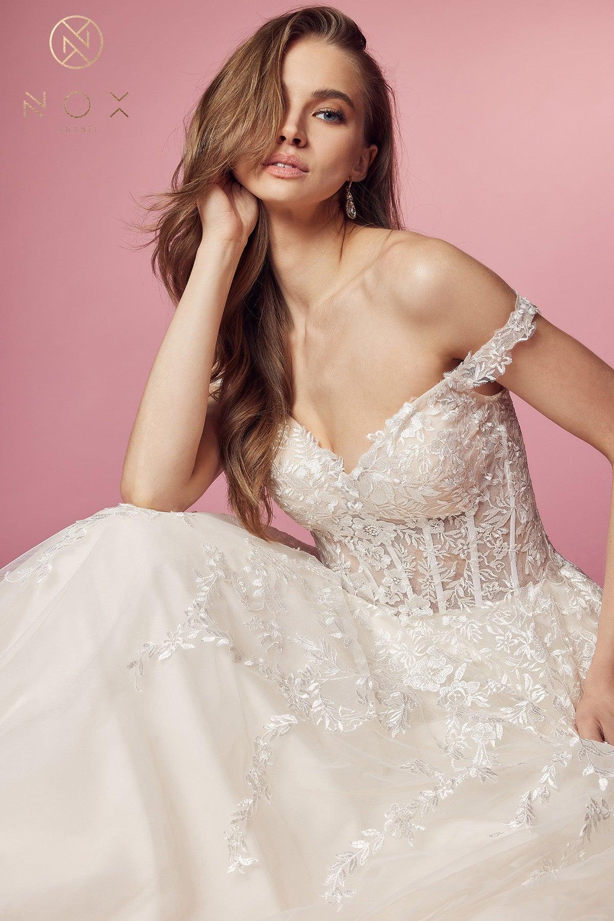 Off Shoulder A-Line Long Wedding Gown