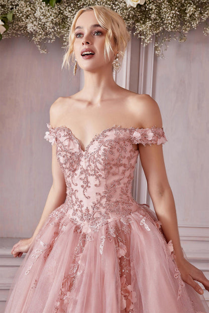 Off Shoulder Embellished Long Prom Gown - The Dress Outlet