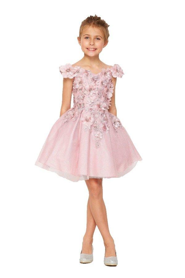 Off Shoulder Knee Length Flower Girls Dress - Dusty Rose / 6 Off Shoulder Knee Length Flower Girls Dress - Dusty Rose / 6