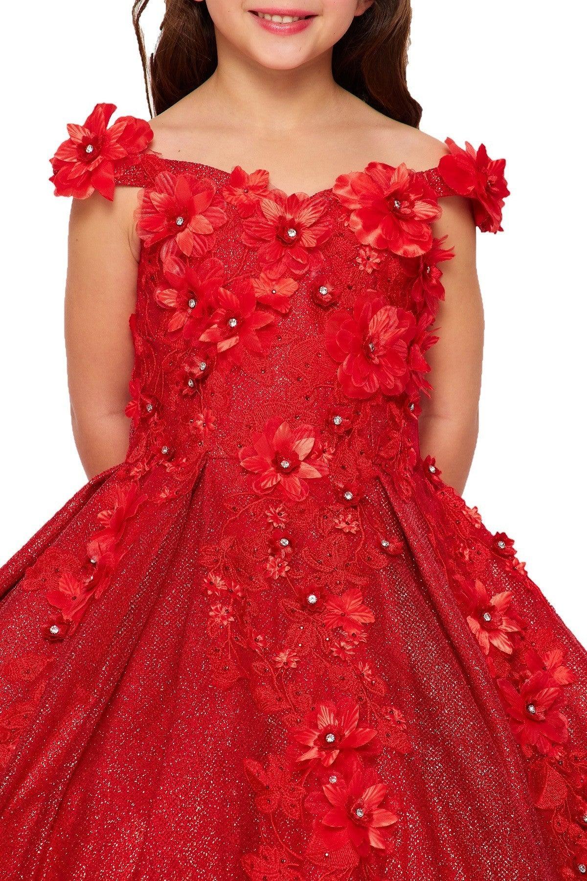 Off Shoulder Long Glower Girls Dress