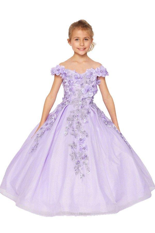 Off Shoulder Long Glower Girls Dress