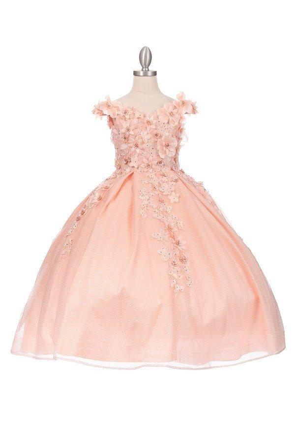 Off Shoulder Long Glower Girls Dress