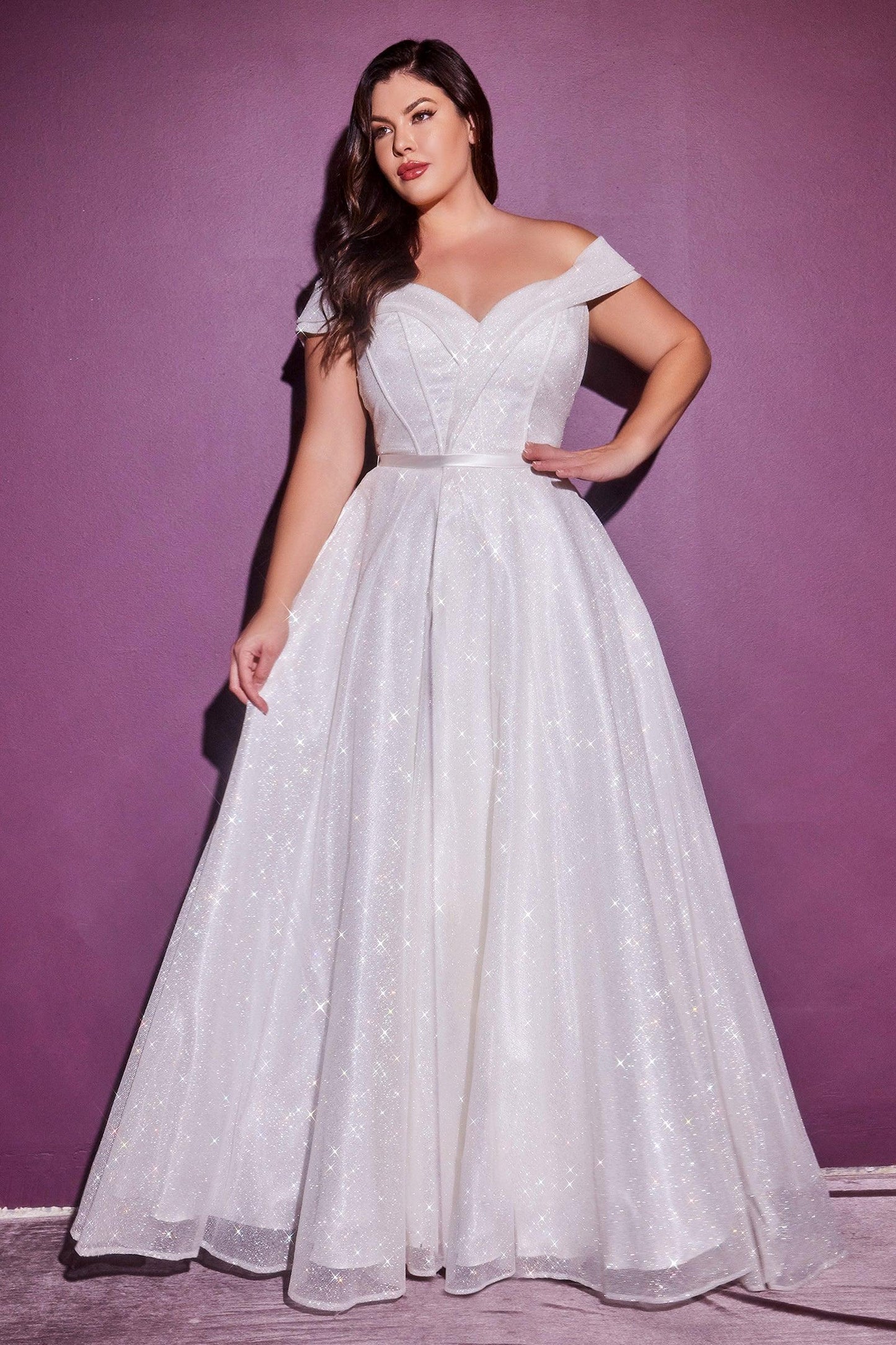 Off Shoulder Long Plus Size Wedding Dress - The Dress Outlet