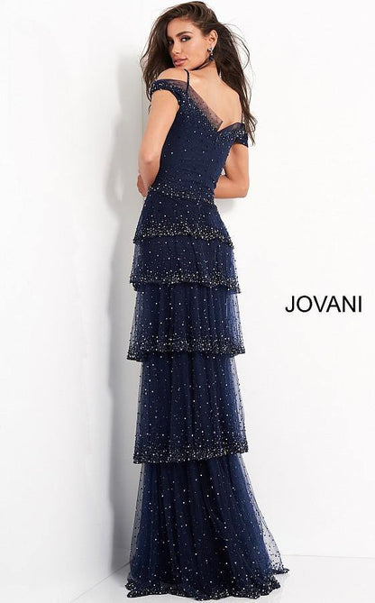 Off the Shoulder Beaded Evening Dress 04859 - The Dress Outlet