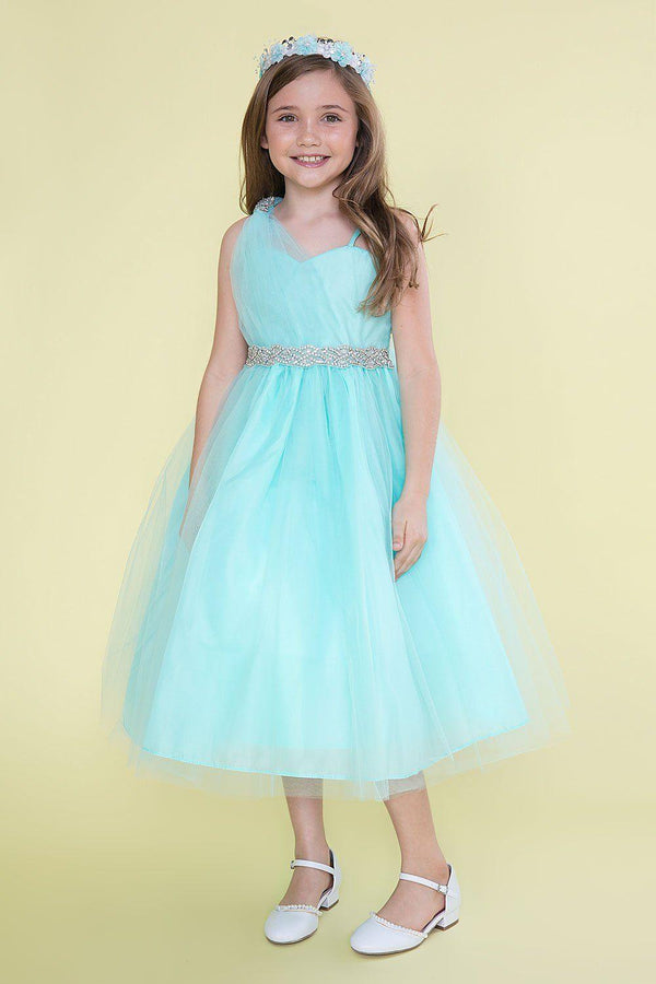 One Shoulder Beaded Flower Girl Dress