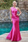 One Shoulder Formal Long Satin Prom Dress Fuchsia