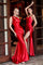 One Shoulder Formal Long Satin Prom Dress Red
