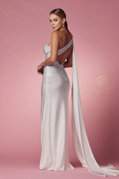 One Shoulder Long Formal Wedding Gown - The Dress Outlet